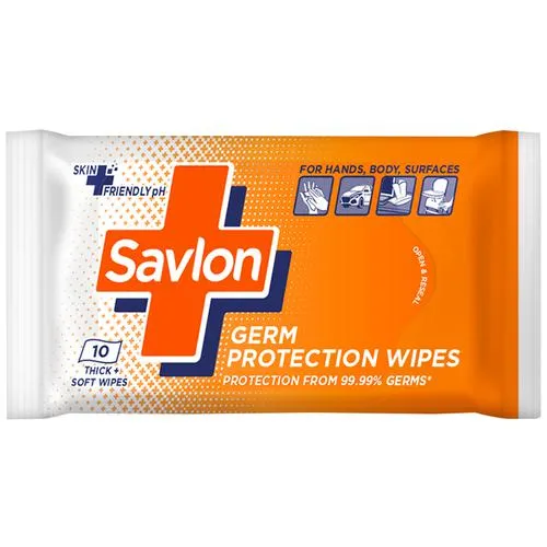 Savlon Germ Protection Wipes – Multi-Purpose, Hands, Body & Surfaces, 10 pcs