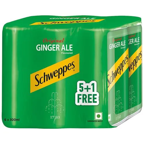 Schweppes Original Ginger Ale Flavoured Soft Drink - Refreshing Taste & Delicious Flavour 300 ml (Buy 5 Get 1 Free)