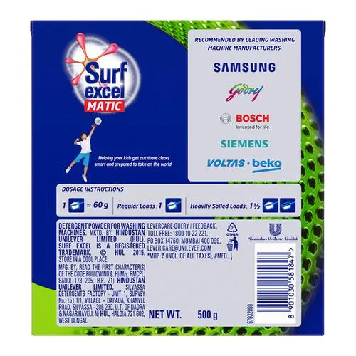Surf Excel Matic Detergent Powder - Top Load 500 g - Image 3