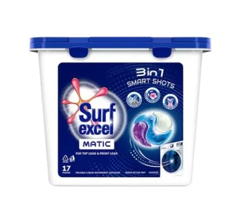 Surf Excel Matic – 3-In-1 Smart Shots Soluble Liquid Detergent Capsules For Both Front & Top Load 17 pcs