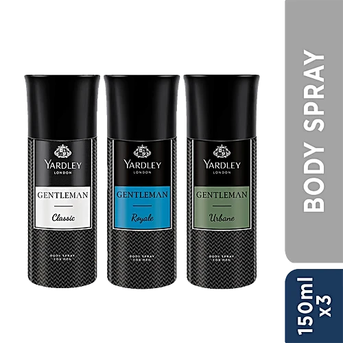 Yardley London Gentleman Assorted Deodorant Pack for Men Classic Royale and Urbane 150 ml (Pack of 3)