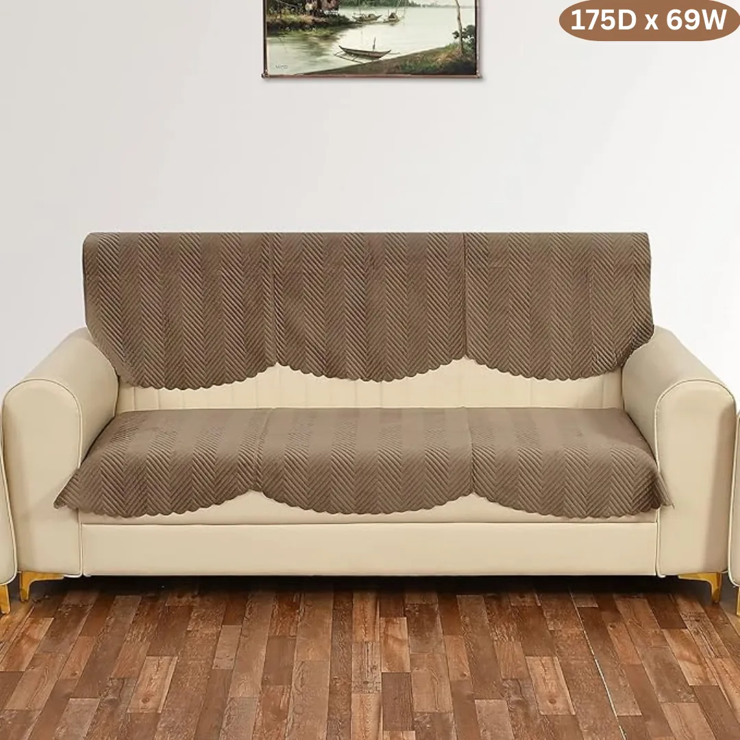Yellow Weaves Velvet 3 Seater Quilted Sofa Cover and Chair Cover Seat & Back Cover Color – Greyish Brown