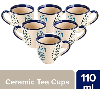Mini Teacup Set Hand Painted Ceramic – Blue Leaf 180 ml (Set of 6)