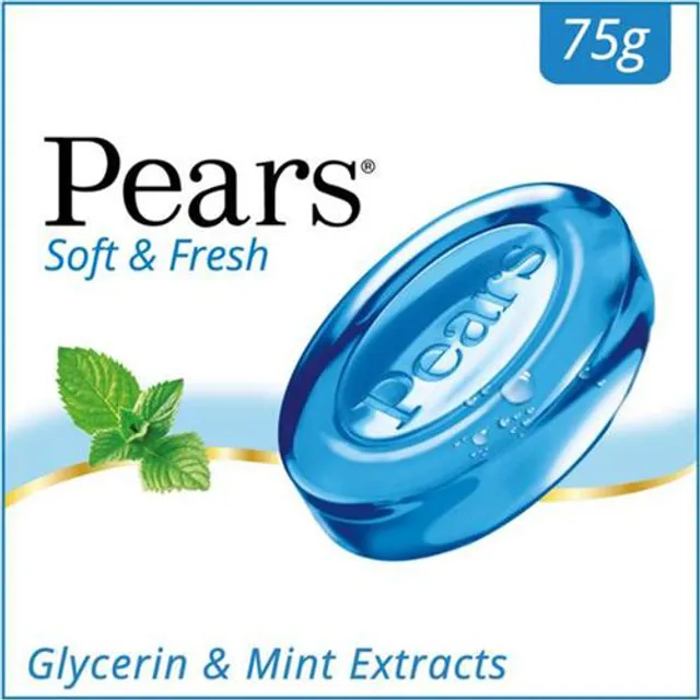 Pears Soft & Fresh Glycerine & Mint Extracts Bathing Bar, 98% Pure, 75 g