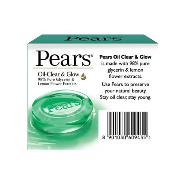 Pears Oil-Clear & Glow Lemon Flower Soap Bar, 98% Pure Glycerine & Lemon, 75 g