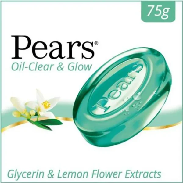 Pears Oil-Clear & Glow Lemon Flower Soap Bar, 98% Pure Glycerine & Lemon, 75 g