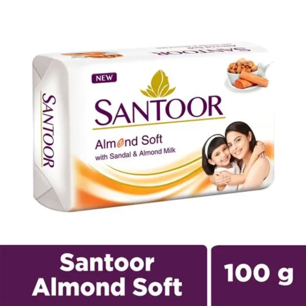 Santoor Sandal & Almond Milk Soap – For Soft & Moisturise Skin, 100 g