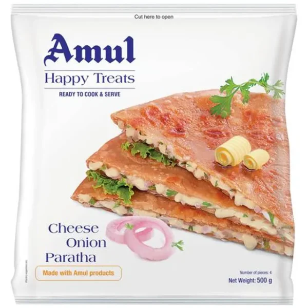 Amul Happy Treats Ready to Cook & Serve – Cheese Onion Paratha, 500 g