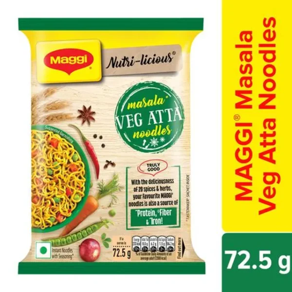 MAGGI Nutri-Licious Masala Veg Atta Noodles – Herbs & Spice Blend, Iron & Fibre Rich, 72.5 g Pouch