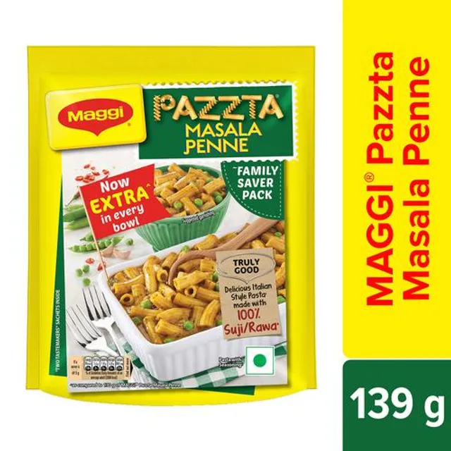 MAGGI Pazzta Masala Penne – Made With 100% Suji/Rawa, 139 g Family Saver Pack, Pouch
