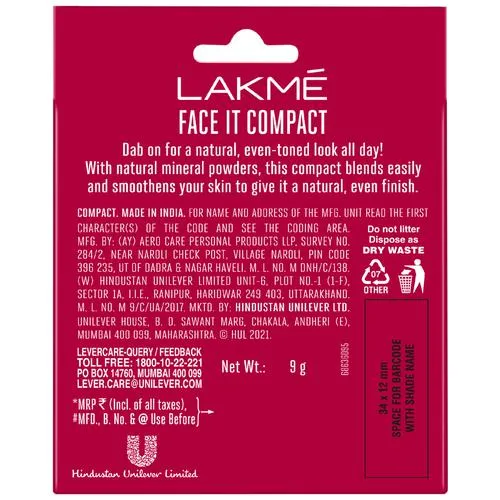 Lakme Compact - Face It, Matte Finish Powder For Instant Glow, 9 g Marble - Image 2