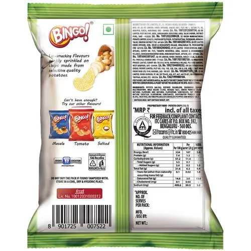 Bingo! Potato Chips - Cream & Onion Chips, Crispy & Crunchy Pack For Snacks, 25 g Pouch - Image 2