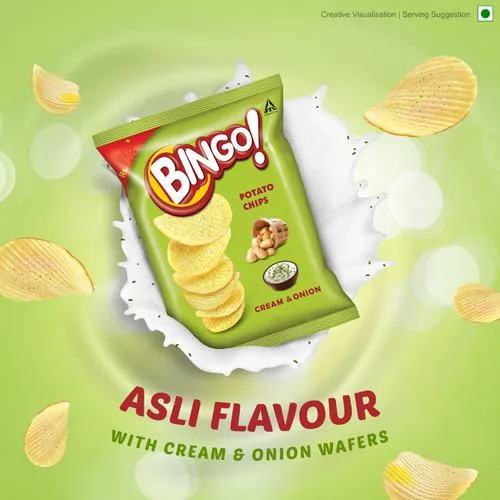 Bingo! Potato Chips - Cream & Onion Chips, Crispy & Crunchy Pack For Snacks, 25 g Pouch - Image 9