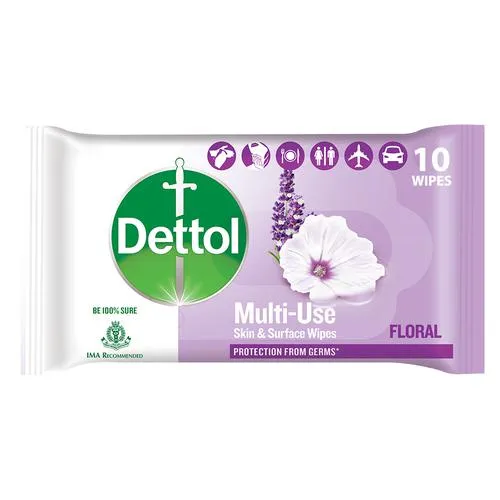 Dettol Disinfectant Sanitizer Wet Wipes For Skin & Surfaces Moisture Lock Floral 10 pcs