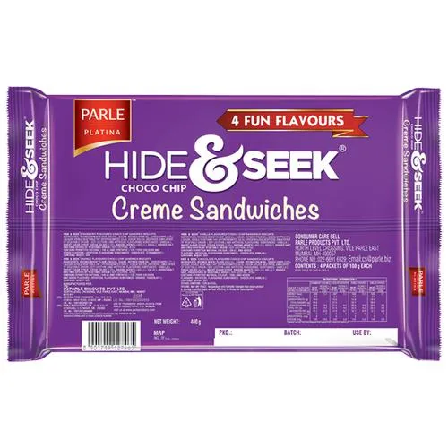 Parle Platina Hide & Seek Choco Chip Creme Sandwiches, Assorted Flavours, Chocolate, Vanilla, Strawberry, Orange, 400 g - Image 3
