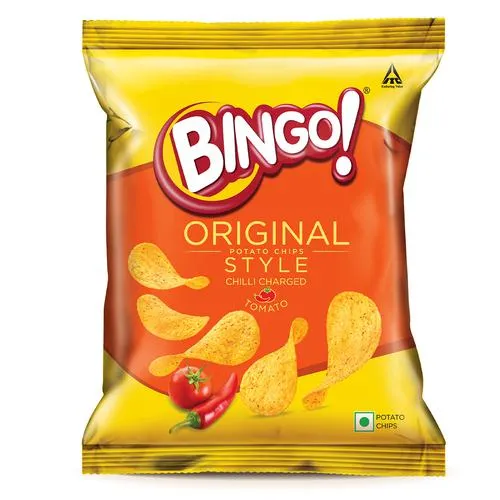 Bingo! Original Style Chilli Charged Tomato – Flat Cut Spicy & Tangy Potato Chips Pack for Snacks 58 g Pouch