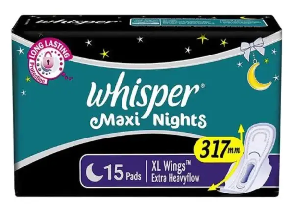 Whisper Sanitary Pads – Maxi Nights XL with Wings Extra Heavy Flow 15 Pads