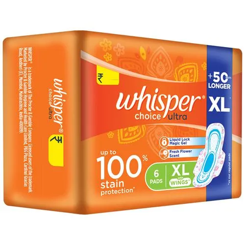 Whisper Choice Ultra Sanitary Pad - With Fresh Flower Scent, Protects From Stains XL 6 pcs - Image 8