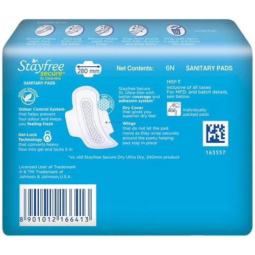 STAYFREE Sanitary Pads - Secure Xl Ultra-Thin with Wings 6 pads - Image 2