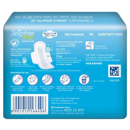 STAYFREE Sanitary Pads - Secure Xl Ultra-Thin with Wings 6 pads - Image 3