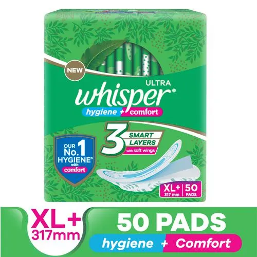 Whisper Ultra Clean Sanitary Pads – XL Plus Locks Wetness & Odour 50 pcs