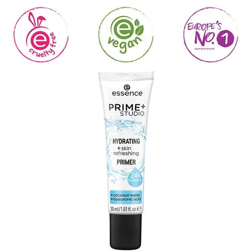ESSENCE Prime+ Studio Hydrating + Skin Refreshing Primer - 24H Hydration, Coconut Water Hyaluronic Acid 30 ml - Image 4