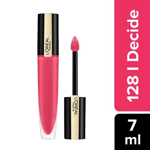 L'OREAL PARIS Rouge Signature Matte Liquid Lipstick - Soft-matte Finish Super-Lightweight Formula 7 g 128 I Decide