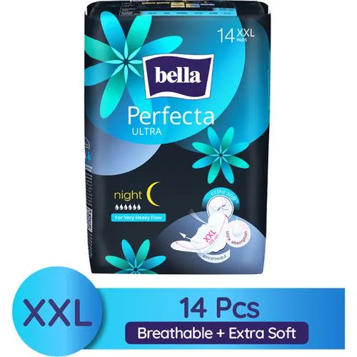 Bella Perfecta Ultra Night Sanitary Napkins – XXL Breathable Extra Soft 4 Freedom Zones 14 pcs