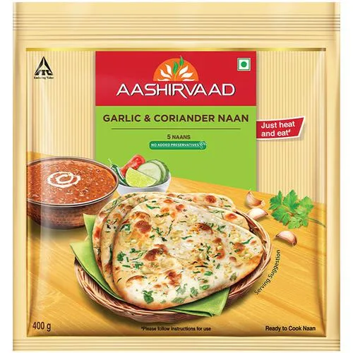 Aashirvaad Garlic & Coriander Naan - Ready To Cook No Added Preservatives Easy To Prepare Delicious Frozen 400 g (5 pcs) - Image 2