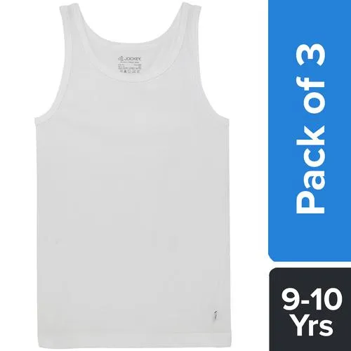 Jockey 3320 Boy’s Super Combed Cotton Round Neck Sleeveless Vest – White 3 pcs 9-10 Yrs