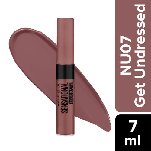 Maybelline New York Sensational Liquid Matte Liquid Lipstick – Intense Colour Effect Non-Sticky Non-Cracking 7 ml NU07 Get Undressed