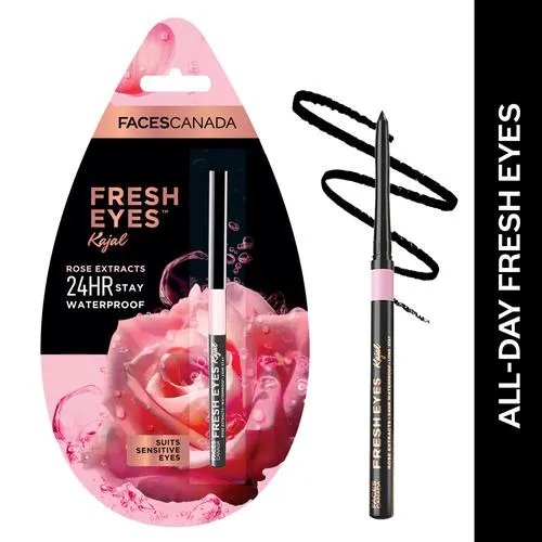 FACES CANADA Fresh Eyes Kajal - Rose Extracts Up To 24 Hrs Stay Waterproof 0.35 g Intense Black