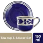 Tea Cup & Saucer Set Hand Painted Ceramic - Floral Royal Blue 150 ml (Set of 4)