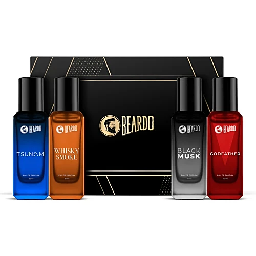 Beardo Assorted Eau De Parfum – Whisky Smoke Godfather Tsunami & Black Musk For Men 20 ml (Pack of 4)