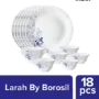 Larah by Borosil Dinner Set - Opalware Bue Eve Silk White 18 Pcs