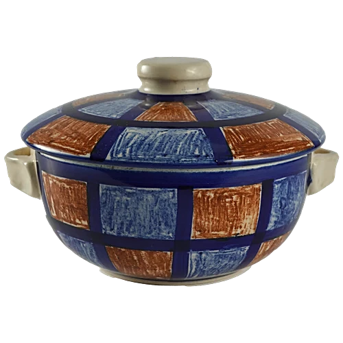 AliX Serving/Mixing Bowl With Lid Hand- Painted Ceramic Checkered Blue Brown 500 ml - Image 5
