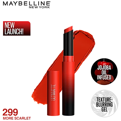 Maybelline New York Colour Sensational Ultimatte Lipstick - Highly Pigmented Lightweight Formula 1.7 g 299 More Scarlet - Image 3