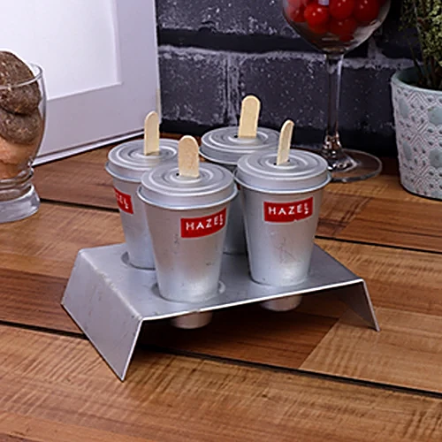Hazel Aluminium Kulfi Moulds – With Lid & Stand 130 ml (Set of 4)