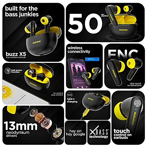 Dubstep Buzz X5 with 50 hrs Playtime X-Bass ENC 13mm Dynamic Drivers Hall Sensor Bluetooth (True Wireless) - Image 4