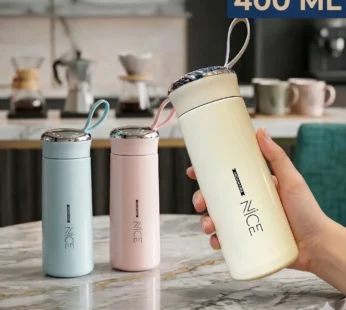 400ml Glass Water Bottle with Print – Leak-Proof Aesthetic Travel Bottle, Reusable BPA-Free Drinking Bottle for Office, School & Kids – Random Color (1 Pack)