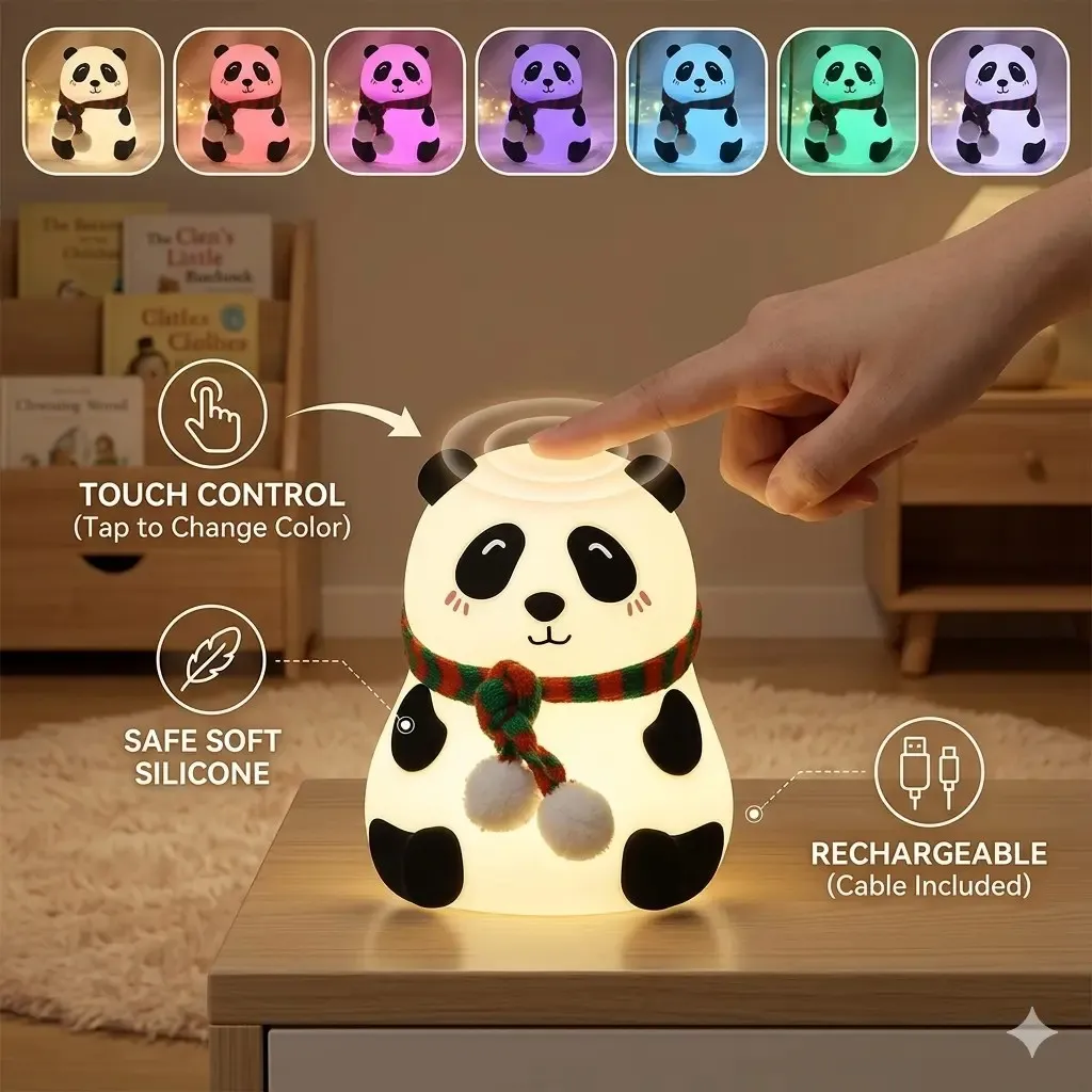 Rechargeable Panda Silicone Night Light | Touch Sensor Lamp