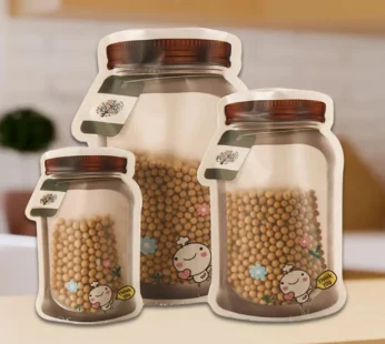 Plastic Transparent Jar Shaped Pouch With Zipper (3 Pcs Set)