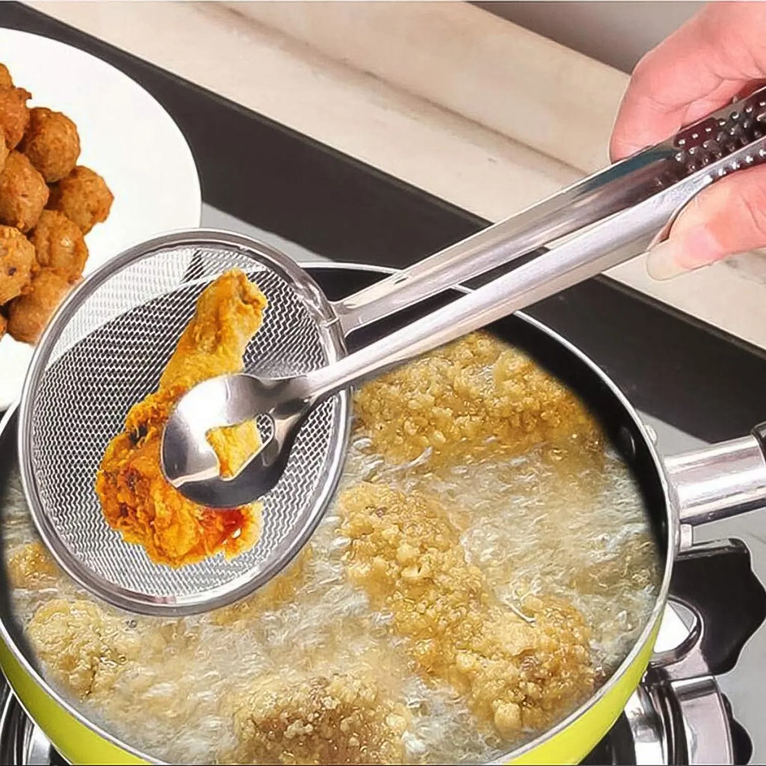 2In1 Stainless Steel Filter Spoon with Clip Food Kitchen Oil-Frying Multi-Functional - Detailed Feature View 7