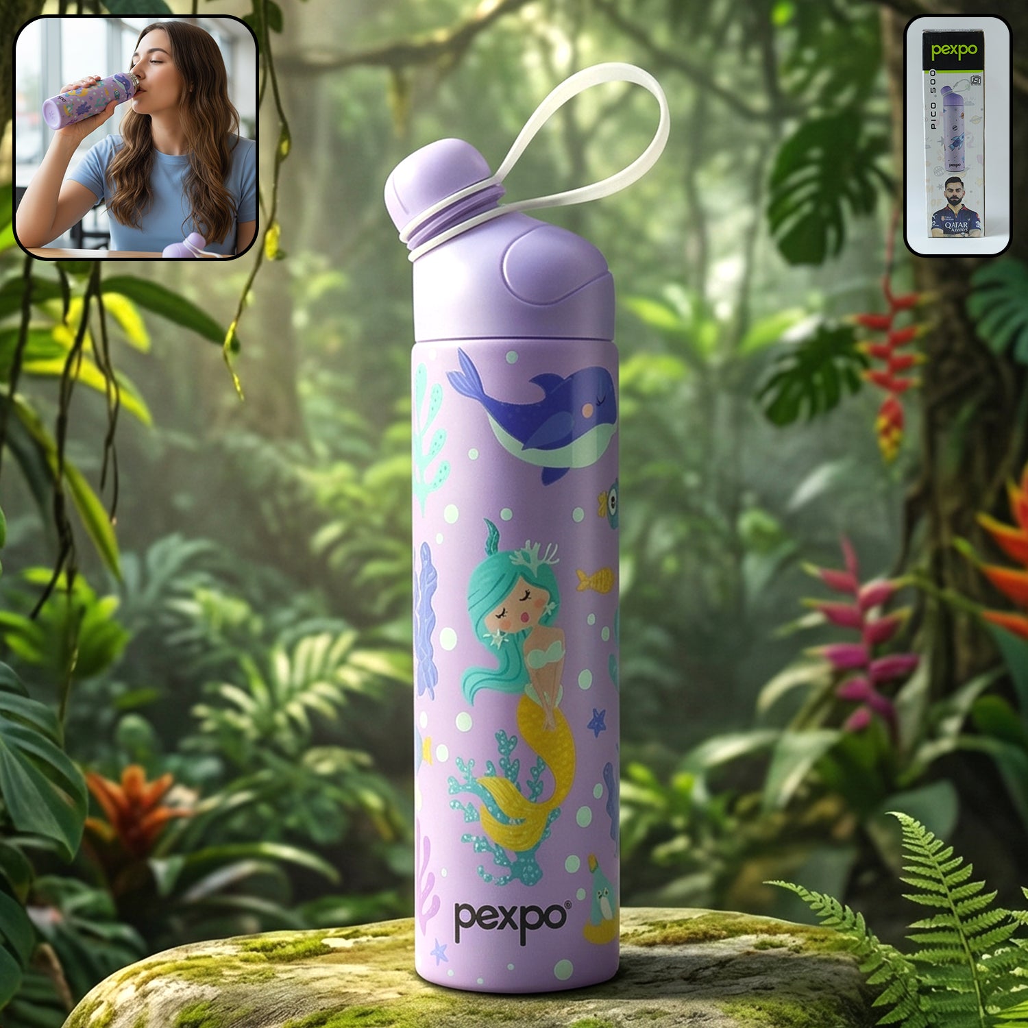 Premium Pexpo Pico Art Printed Hot & Cold Insulated Stainless Steel Water Bottle 500 ML - Buy Online at Alikart