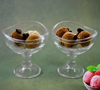 Glass Footed Dessert Bowl, Ice Cream Cup (2 Pcs Set)