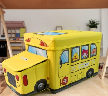 School Bus Shaped Portable Foldable Toy Box Storage with Lid (1 Pc)