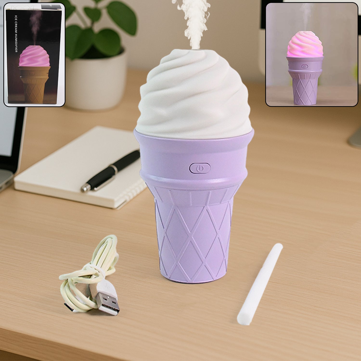 Premium Ice Cream Cone Shape Air Freshener Humidifier (1Pc / Purple ) - Buy Online at Alikart