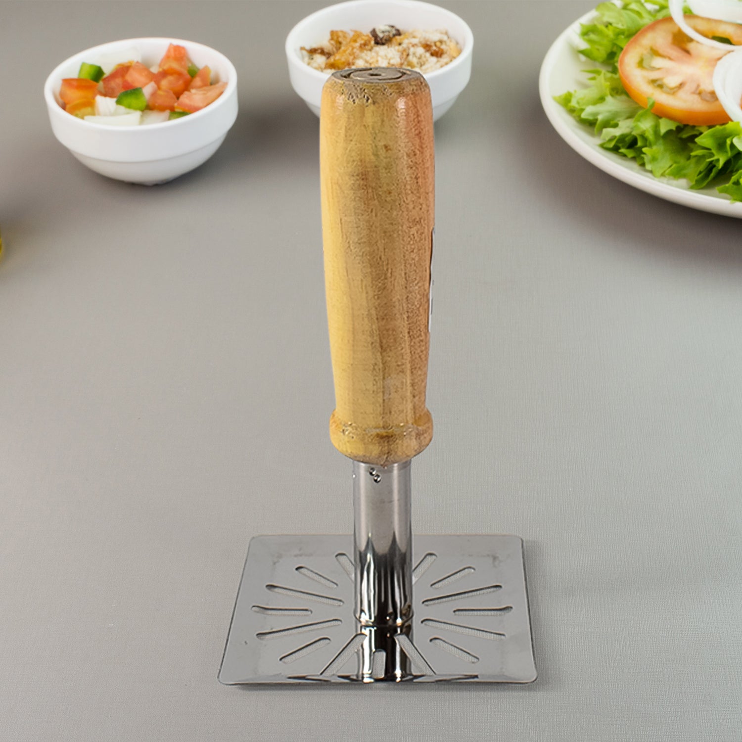 Premium Kitchen Tools Wooden Handle Square Stainless Steel Potato Masher (1 Pc) - Buy Online at Alikart