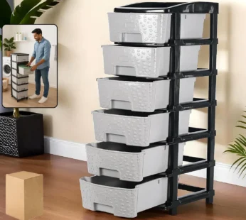 6-Layer Heavy-Duty Plastic Drawer Organizer Cabinet with Stone Texture Drawers
