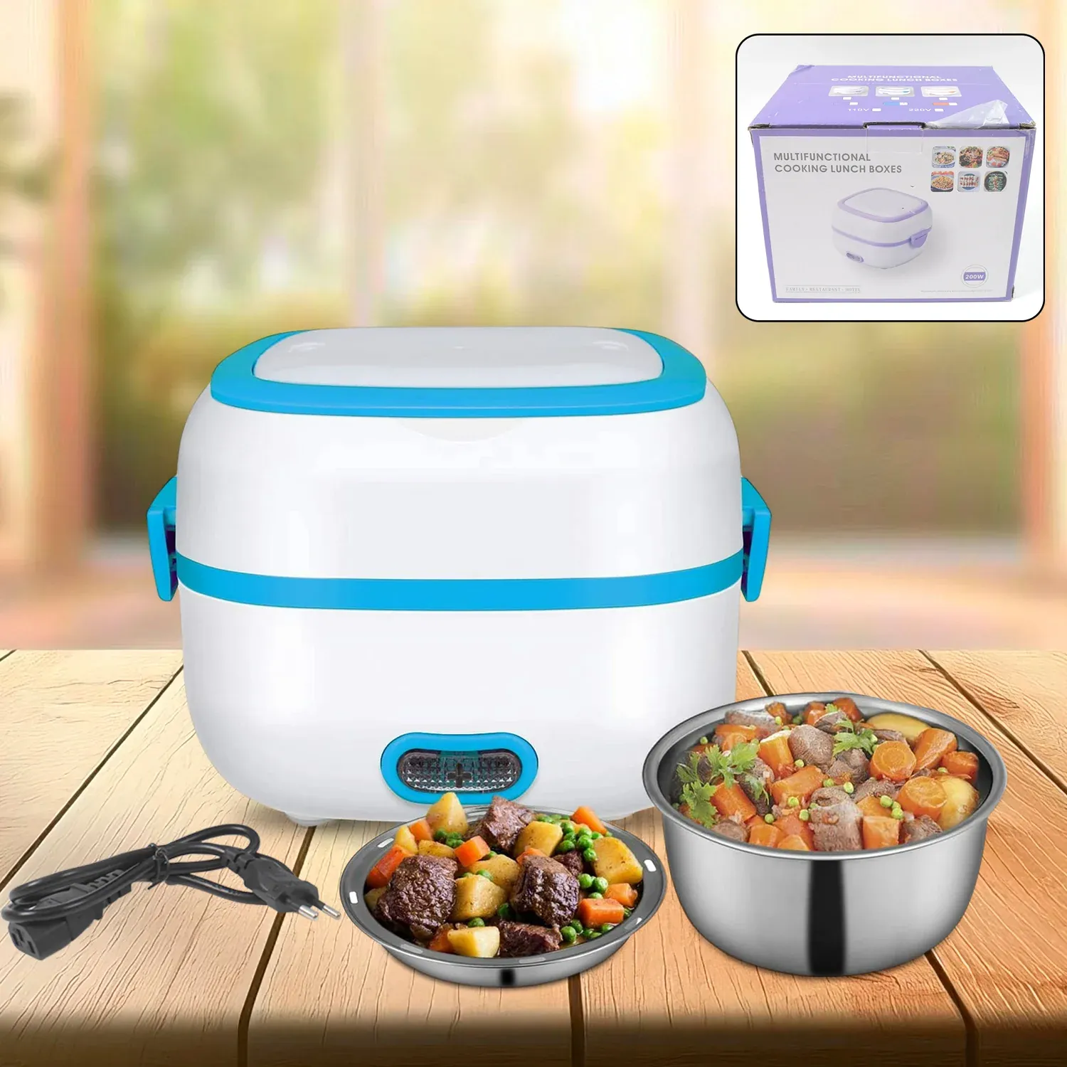 Premium Electric Lunch Box, 3 In 1 Food Heater / Cooker / Steamer with Stainless (1 Set) - Buy Online at Alikart